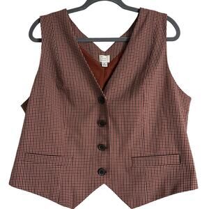 A New Day Women’s Brown Plaid V-Neck Button Down Vest, Size XL